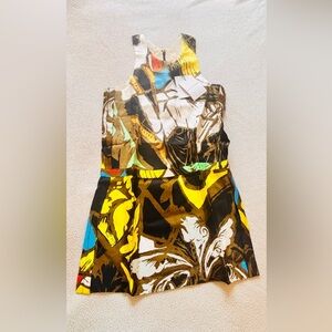 Balenciaga Paris Multicolor Abstract Sleeveless Silk Mini Dress . Size Small